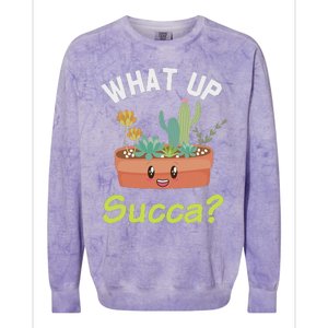 What Up Succa Kawaii Cactus Succulent Pun Colorblast Crewneck Sweatshirt