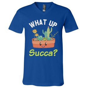 What Up Succa Kawaii Cactus Succulent Pun V-Neck T-Shirt