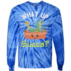 What Up Succa Kawaii Cactus Succulent Pun Tie-Dye Long Sleeve Shirt