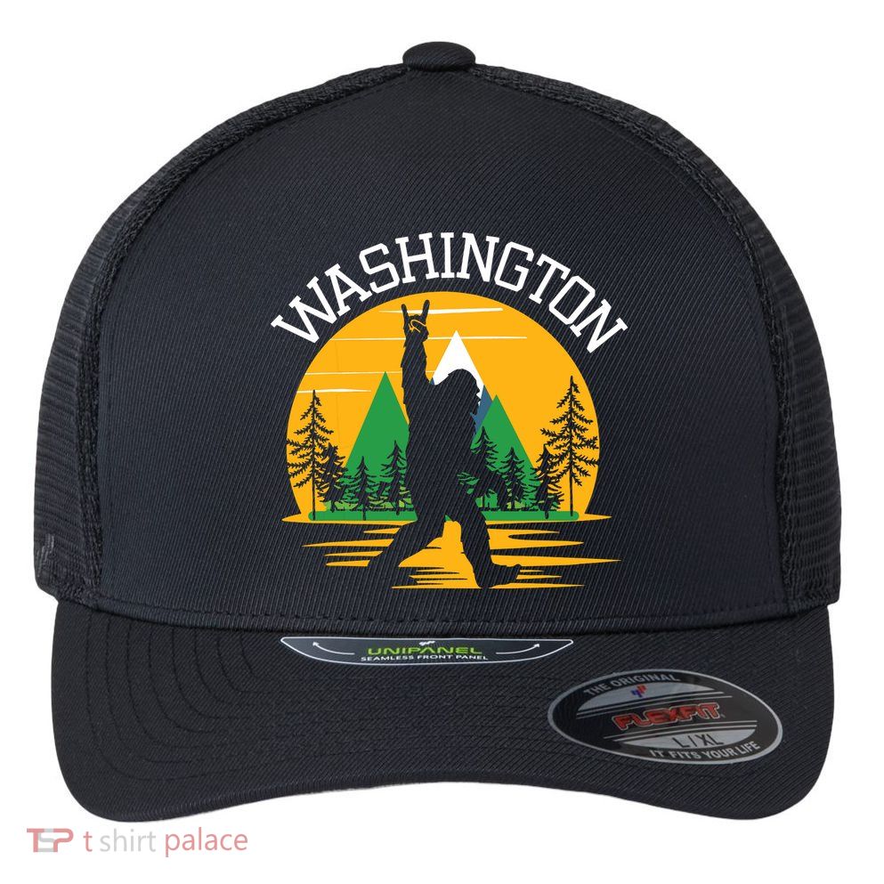 Washington Us State Bigfoot Sasquatch Flexfit Unipanel Trucker Cap