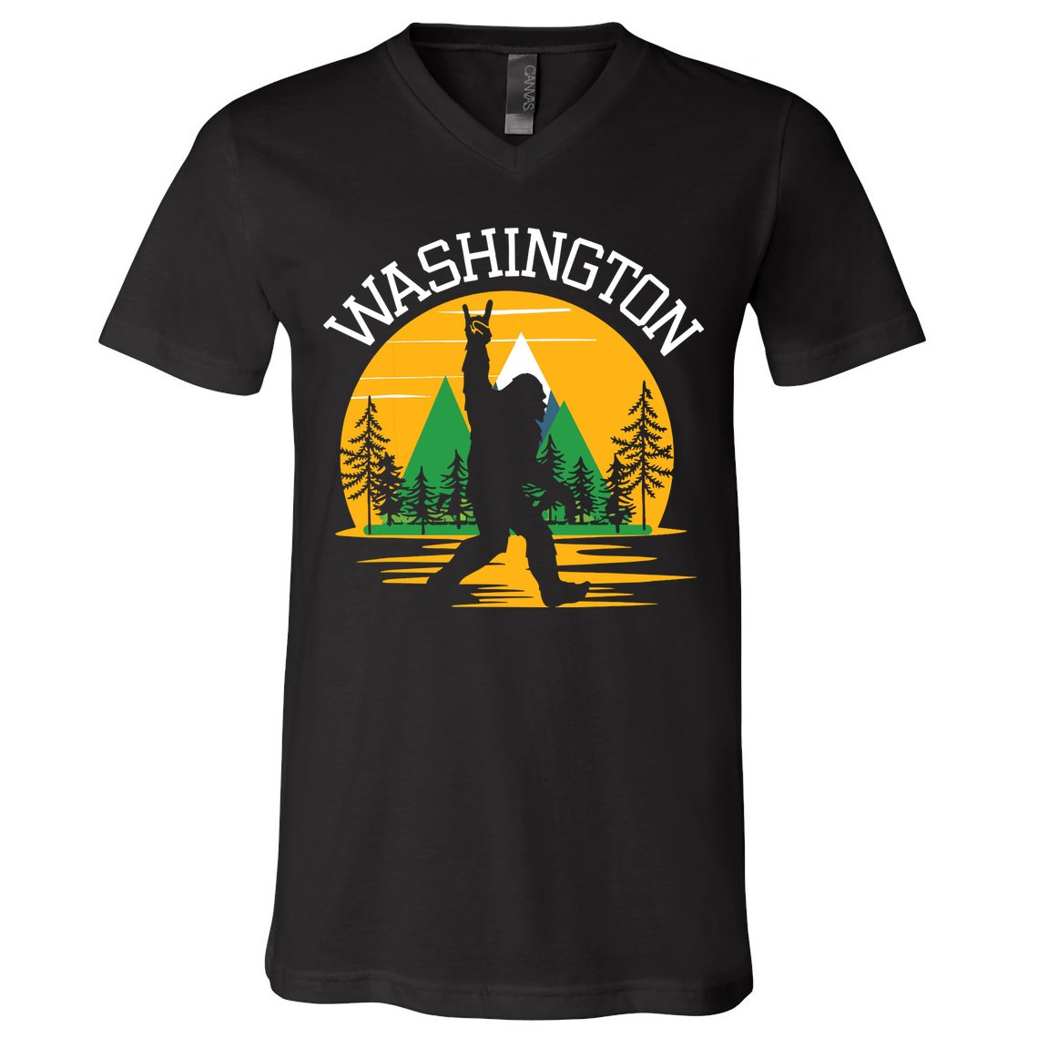 Washington Us State Bigfoot Sasquatch V-Neck T-Shirt