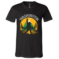 Washington Us State Bigfoot Sasquatch V-Neck T-Shirt