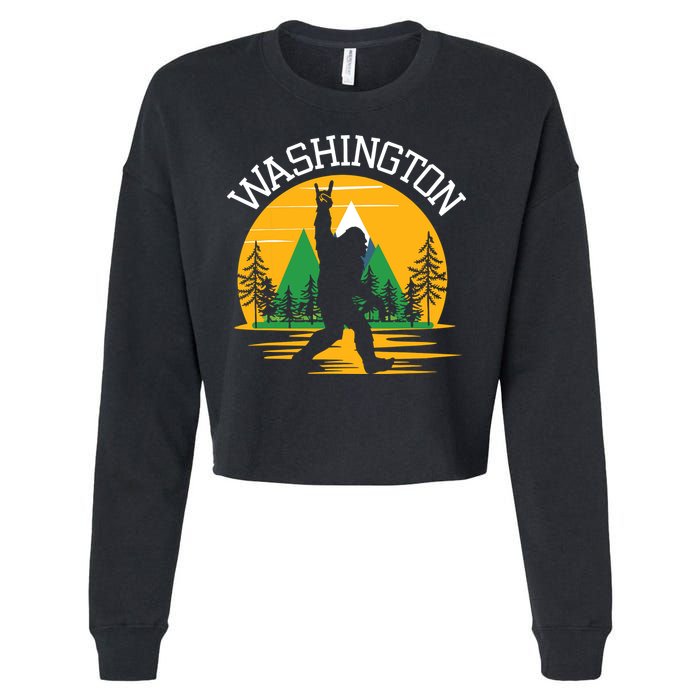 Washington Us State Bigfoot Sasquatch Cropped Pullover Crew