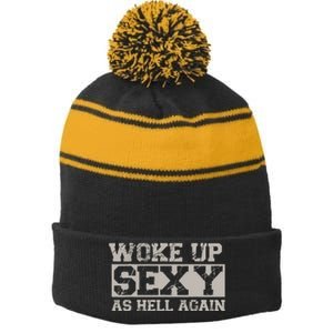 Woke Up Sexy As Hell Again Attractive Hot Stripe Pom Pom Beanie