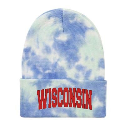 Wisconsin Usa State Wi Varsity Style Vintage Sports Cool Gift Tie Dye 12in Knit Beanie