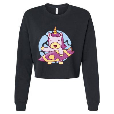 Wakeboarding Unicorn Surfing Cropped Pullover Crew