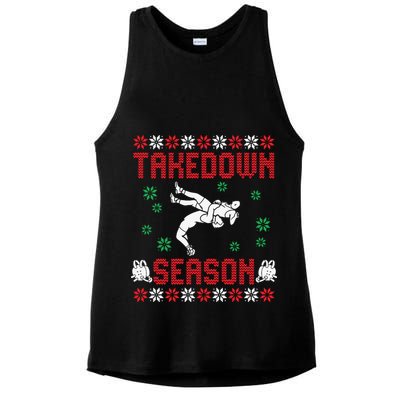 Wrestling Ugly Sweater Takedown Season Christmas Santa Ladies PosiCharge Tri-Blend Wicking Tank