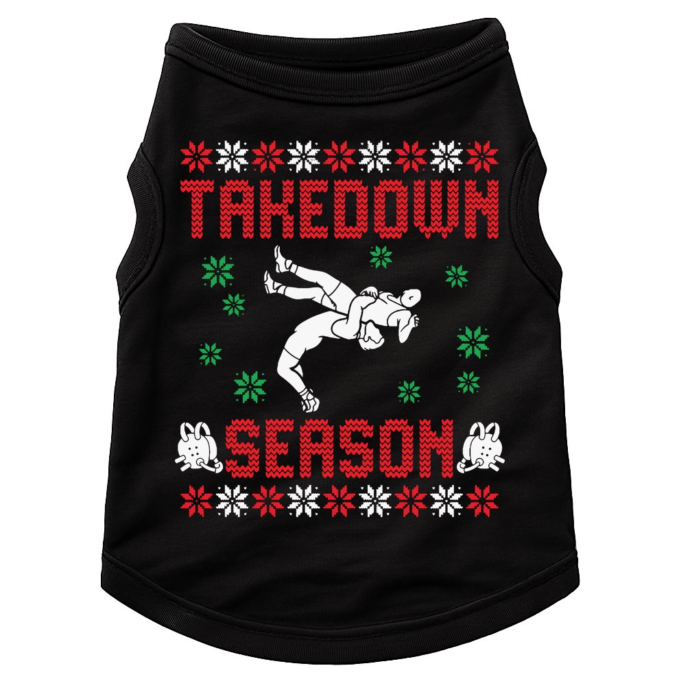 Wrestling Ugly Sweater Takedown Season Christmas Santa Doggie Tank