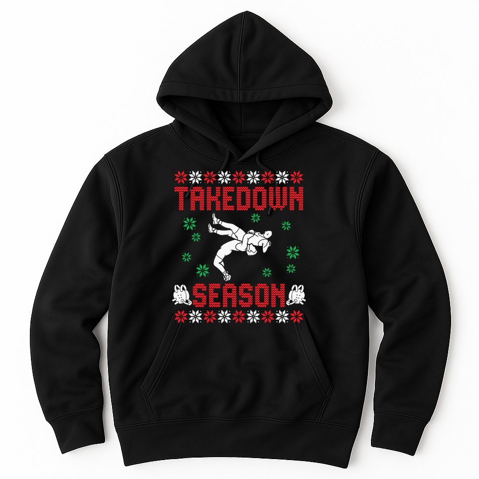 Wrestling Ugly Sweater Takedown Season Christmas Santa Hoodie