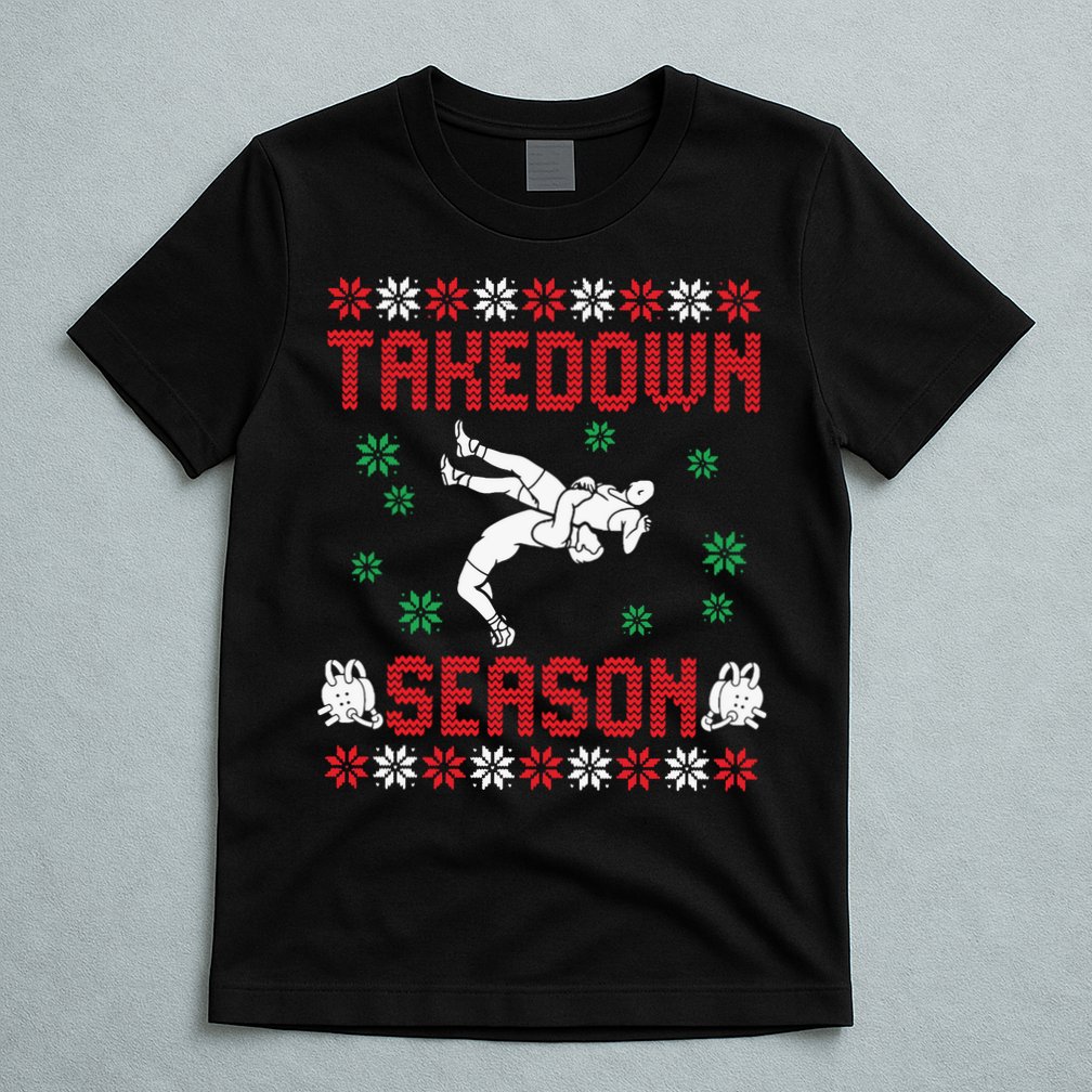 Wrestling Ugly Sweater Takedown Season Christmas Santa T-Shirt