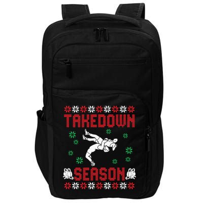 Wrestling Ugly Sweater Takedown Season Christmas Santa Impact Tech Backpack