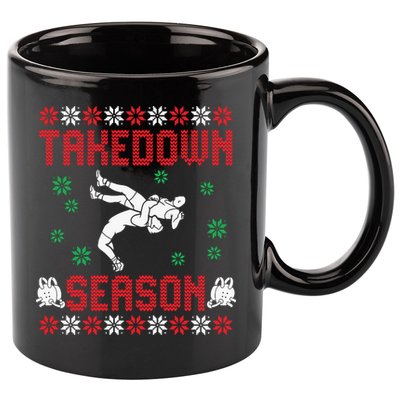 Wrestling Ugly Sweater Takedown Season Christmas Santa 11oz C Handle Ceramic Mug