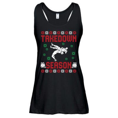 Wrestling Ugly Sweater Takedown Season Christmas Santa Ladies Essential Flowy Tank