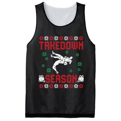 Wrestling Ugly Sweater Takedown Season Christmas Santa Mesh Reversible Basketball Jersey Tank