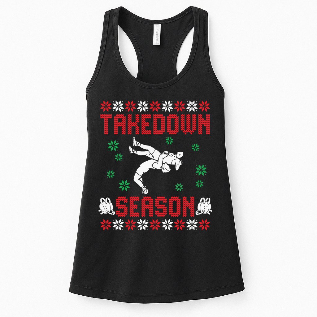 Wrestling Ugly Sweater Takedown Season Christmas Santa Womens Tank Top