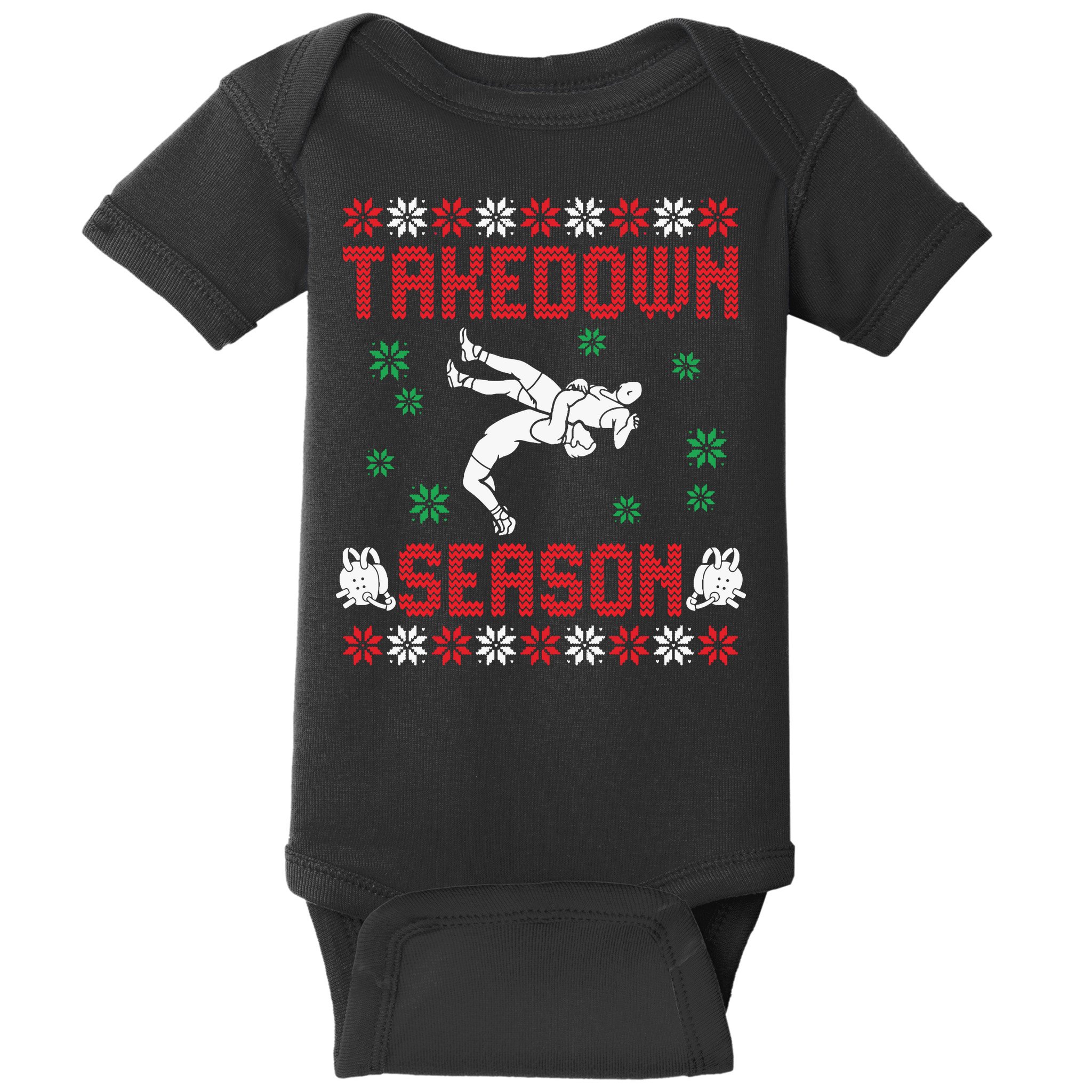 Wrestling Ugly Sweater Takedown Season Christmas Santa Baby Bodysuit