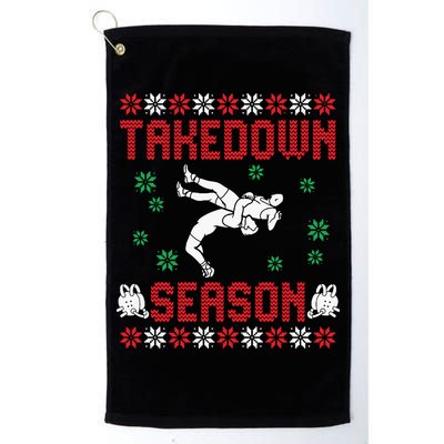 Wrestling Ugly Sweater Takedown Season Christmas Santa Golf Towel
