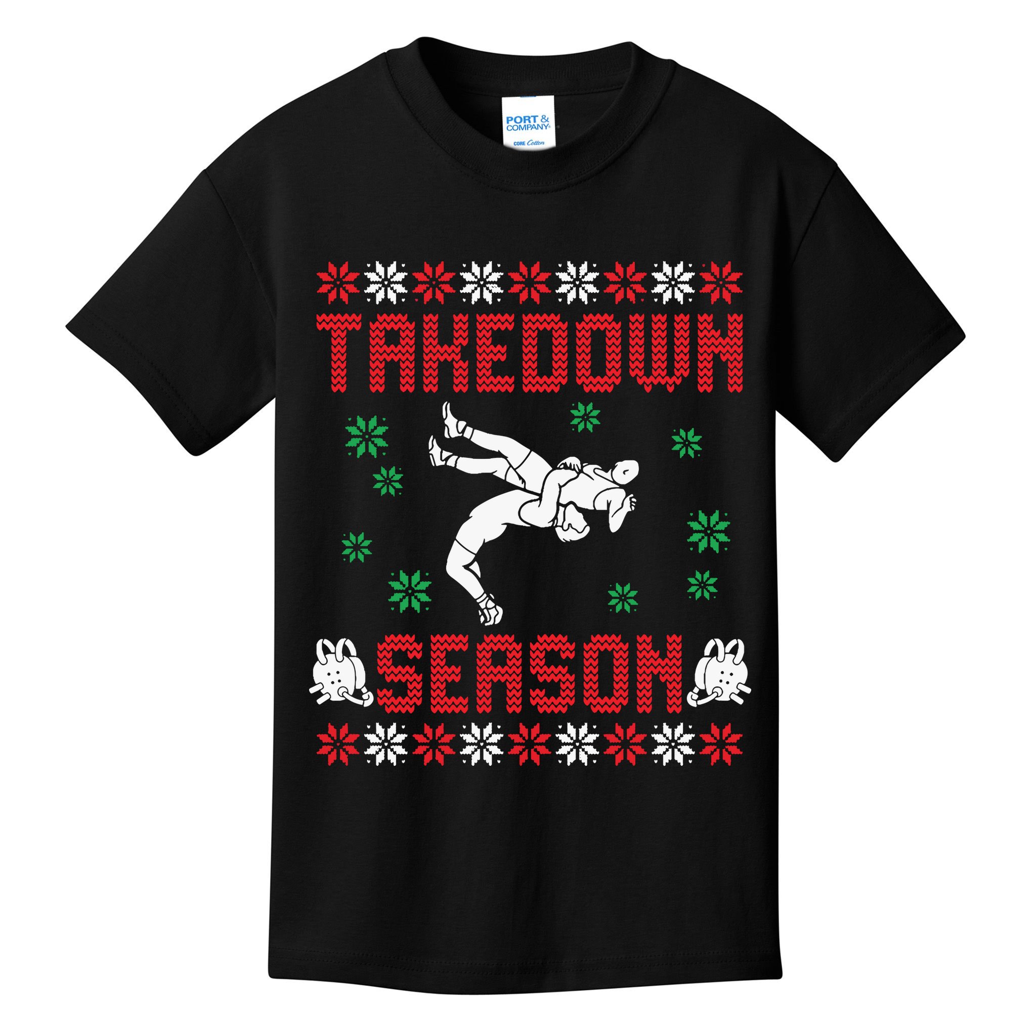 Wrestling Ugly Sweater Takedown Season Christmas Santa Kids T-Shirt