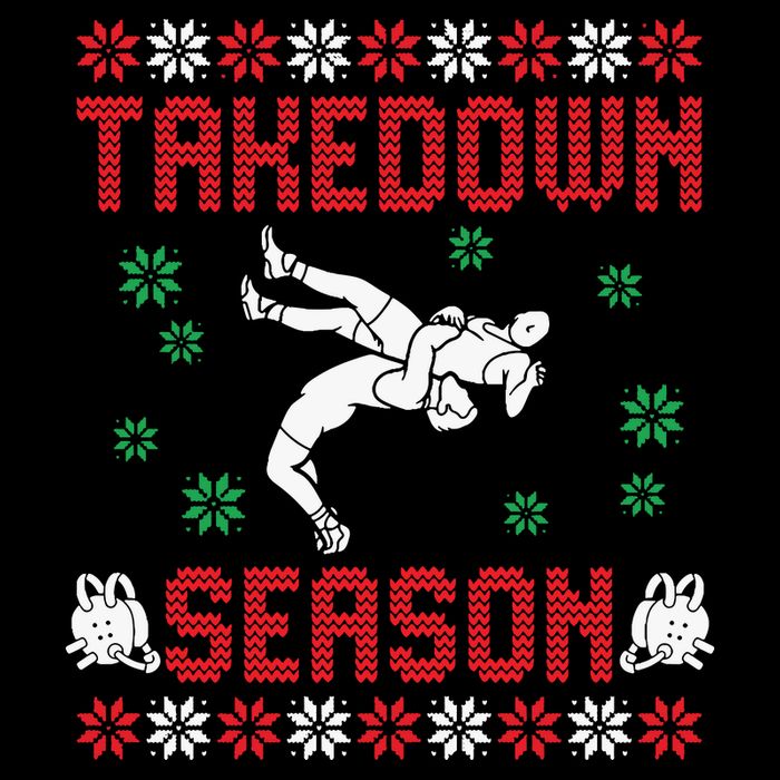 Wrestling Ugly Sweater Takedown Season Christmas Santa Kids T-Shirt