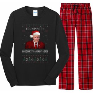 Women Unique Trump 2024 Mugshot Make Christmas Great Again Ugly Long Sleeve Pajama Set