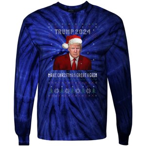 Women Unique Trump 2024 Mugshot Make Christmas Great Again Ugly Tie-Dye Long Sleeve Shirt