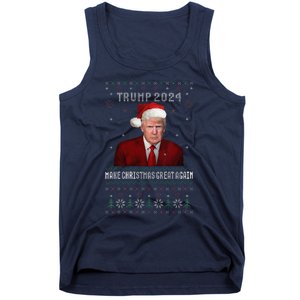 Women Unique Trump 2024 Mugshot Make Christmas Great Again Ugly Tank Top