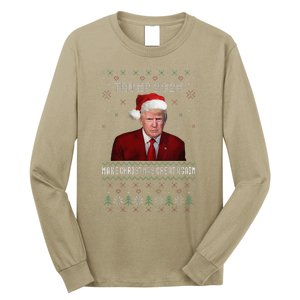 Women Unique Trump 2024 Mugshot Make Christmas Great Again Ugly Long Sleeve Shirt