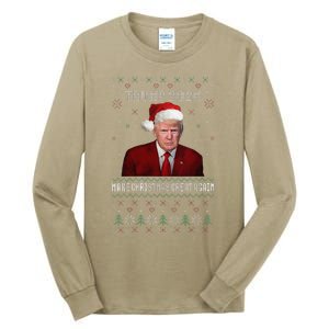 Women Unique Trump 2024 Mugshot Make Christmas Great Again Ugly Tall Long Sleeve T-Shirt