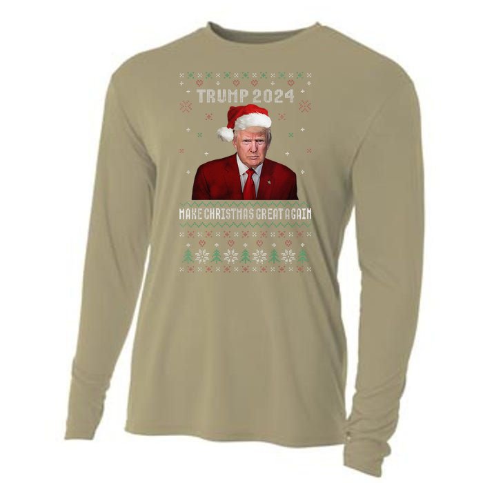 Women Unique Trump 2024 Mugshot Make Christmas Great Again Ugly Cooling Performance Long Sleeve Crew