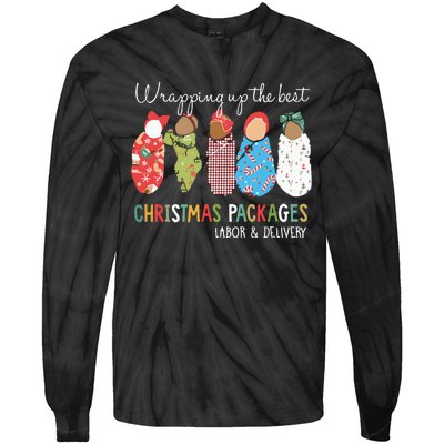 Wrapping Up The Best Christmas Packages Labor Delivery Nurse Tie-Dye Long Sleeve Shirt