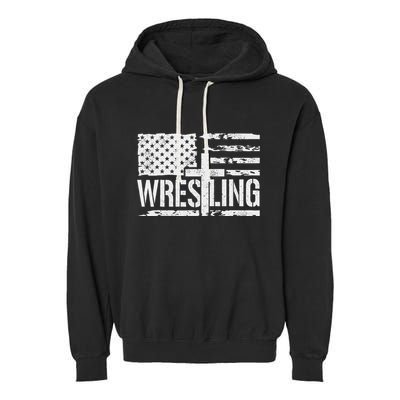 Wrestling Usa Us Flag Patriotic Cross Christ Garment-Dyed Fleece Hoodie