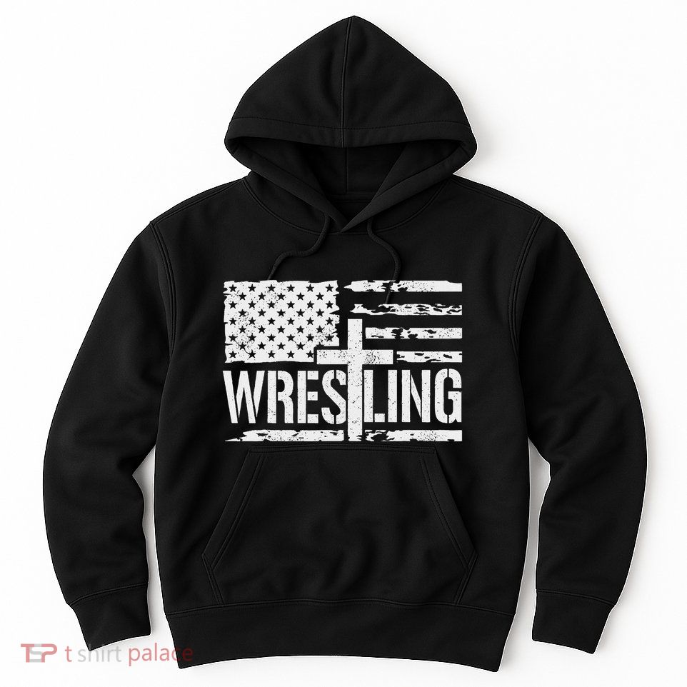 Wrestling Usa Us Flag Patriotic Cross Christ Hoodie