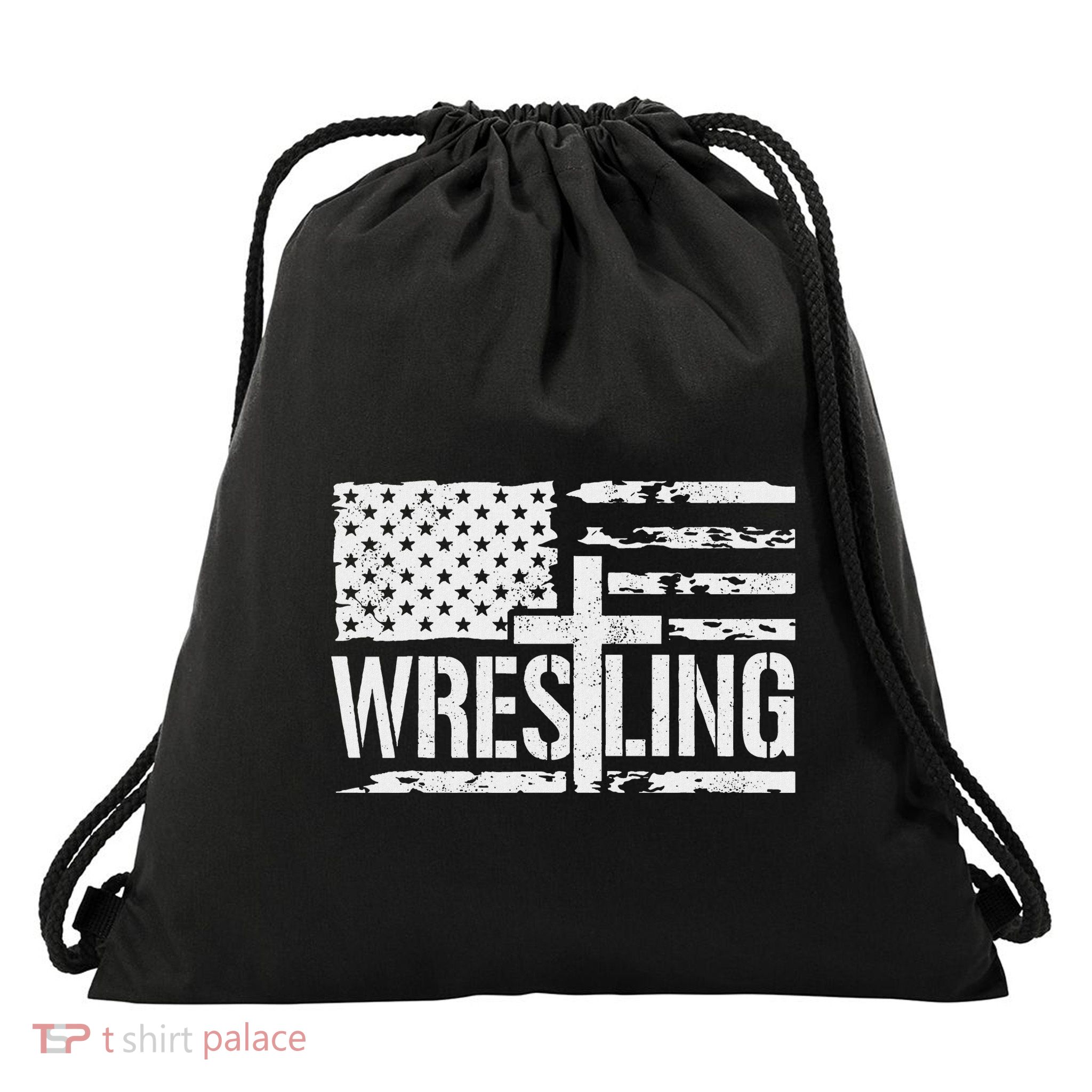 Wrestling Usa Us Flag Patriotic Cross Christ Drawstring Bag
