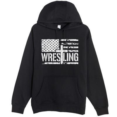 Wrestling Usa Us Flag Patriotic Cross Christ Premium Pullover Hoodie