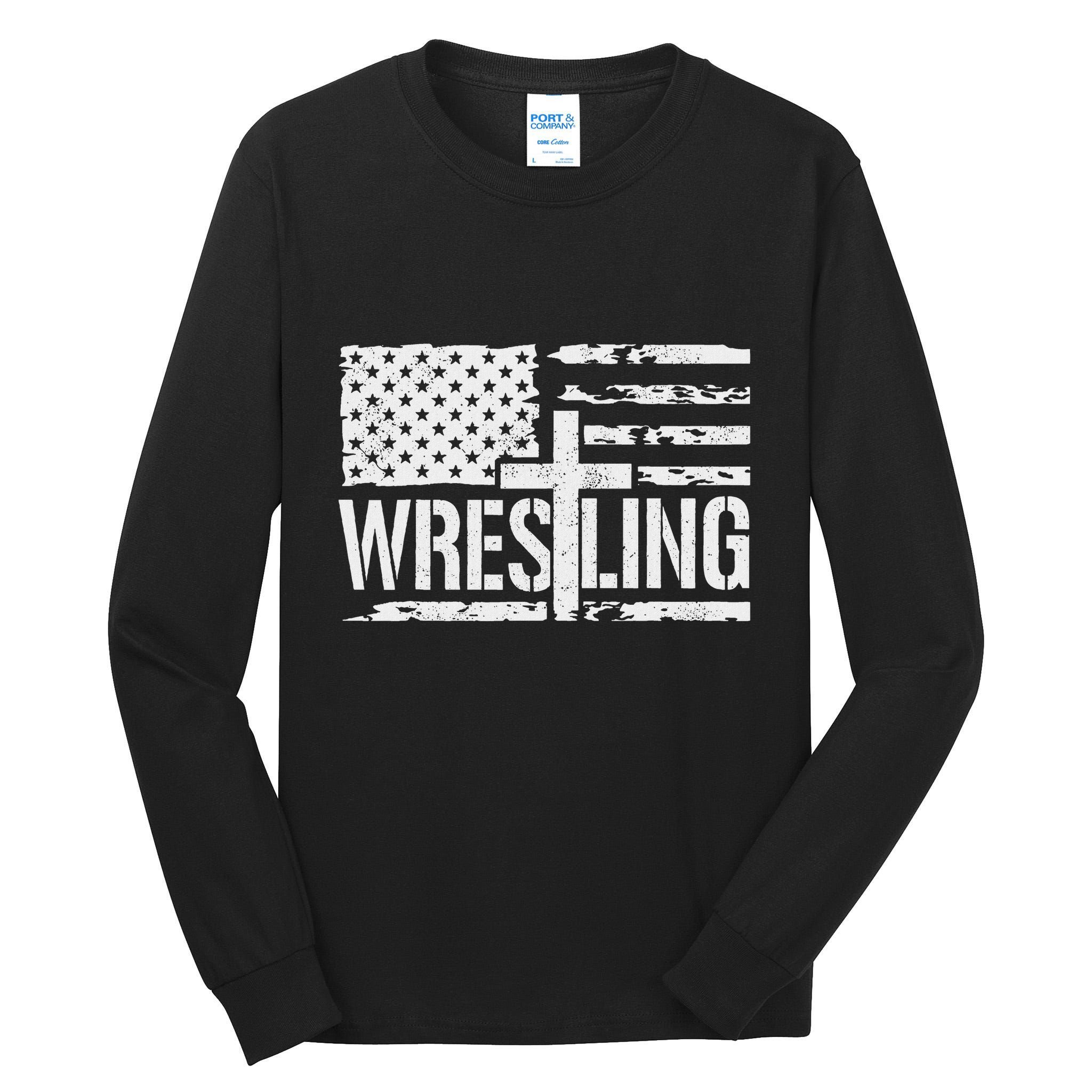 Wrestling Usa Us Flag Patriotic Cross Christ Tall Long Sleeve T-Shirt