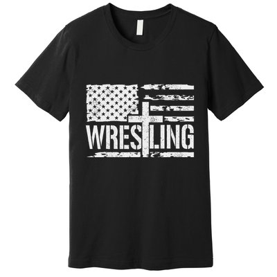 Wrestling Usa Us Flag Patriotic Cross Christ Premium T-Shirt