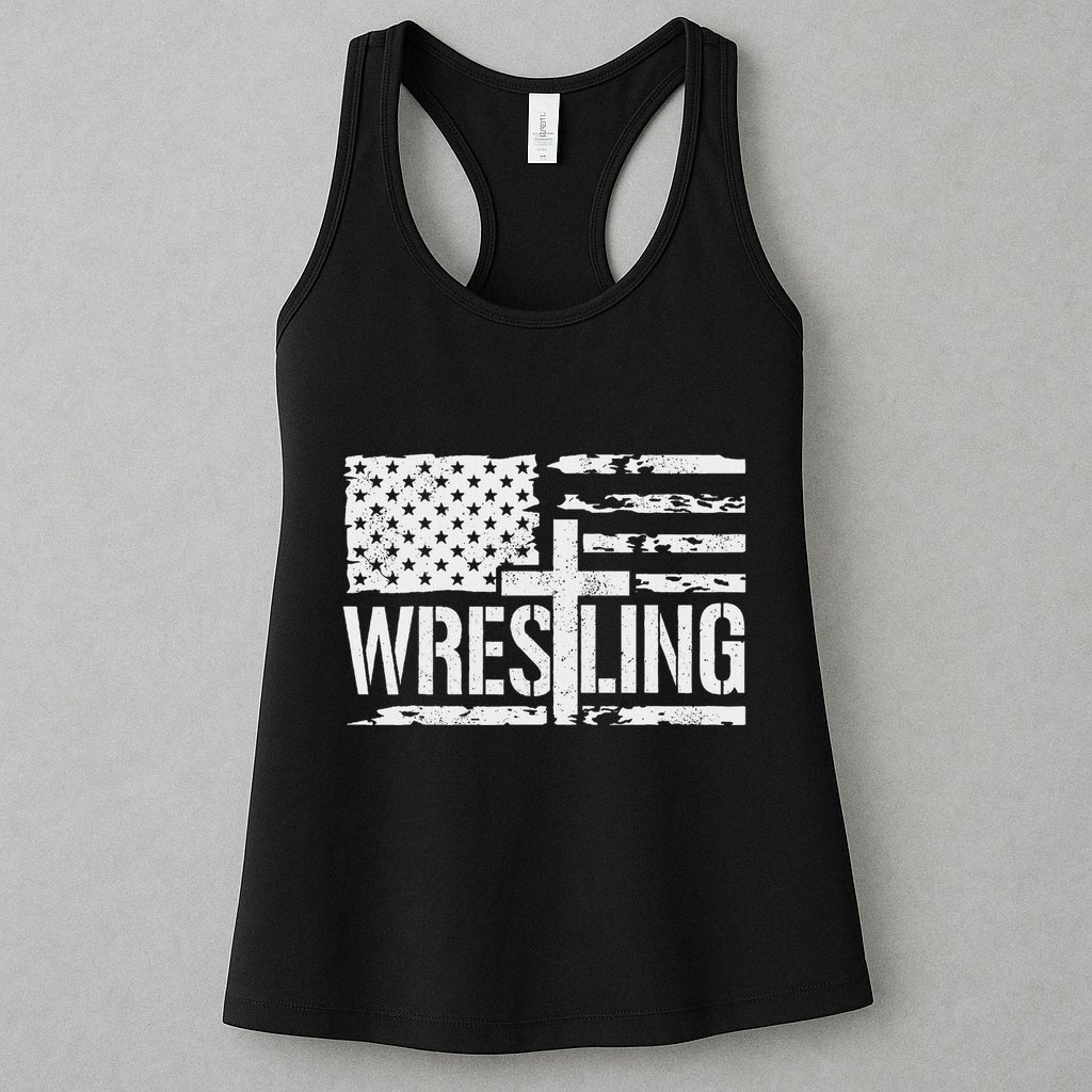 Wrestling Usa Us Flag Patriotic Cross Christ Womens Tank Top
