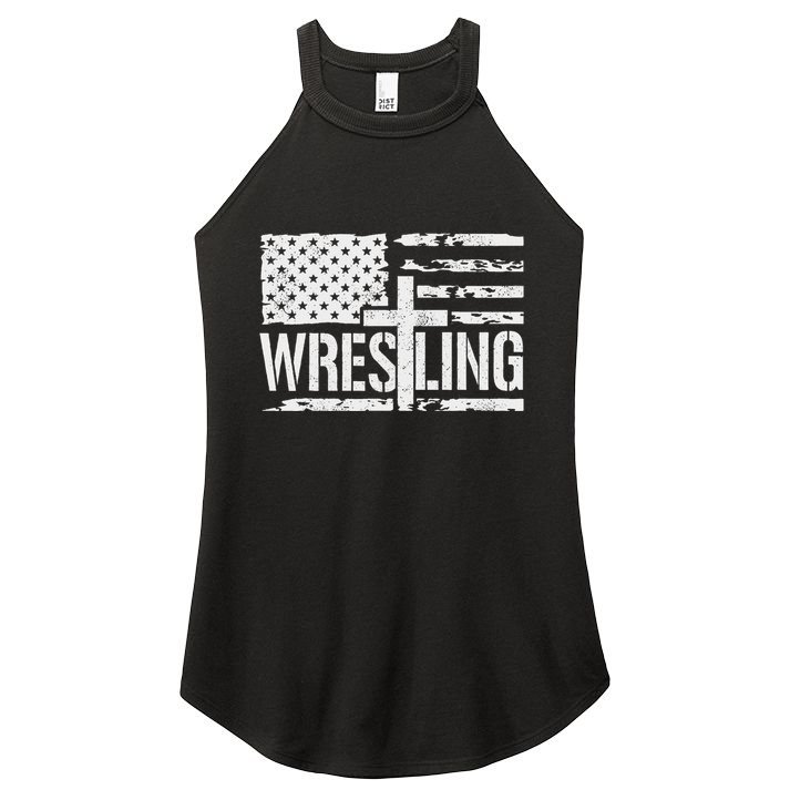 Wrestling Usa Us Flag Patriotic Cross Christ Women's Perfect Tri Rocker Tank