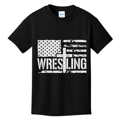 Wrestling Usa Us Flag Patriotic Cross Christ Kids T-Shirt