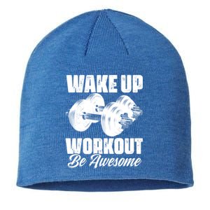 Wake Up Workout Be Awesome Exercise Fitness Workout Gift Sustainable Beanie