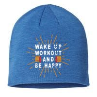 Wake Up Workout Be Happy Funny Gym Workout Gift Sustainable Beanie