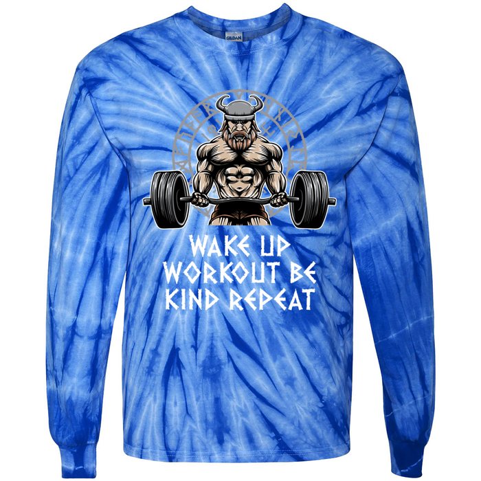 Wake Up Workout Be Kind Gym Motivational Quote Fitness Gift Tie-Dye Long Sleeve Shirt