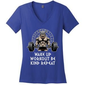 Wake Up Workout Be Kind Gym Motivational Quote Fitness Gift Women's V-Neck T-Shirt