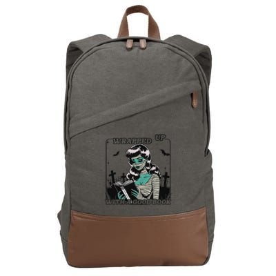 Wrapped Up With A Good Book Bookish Halloween Smutty Book Cotton Canvas Backpack