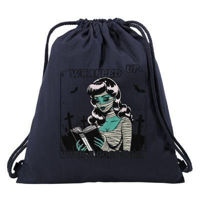 Wrapped Up With A Good Book Bookish Halloween Smutty Book Drawstring Bag