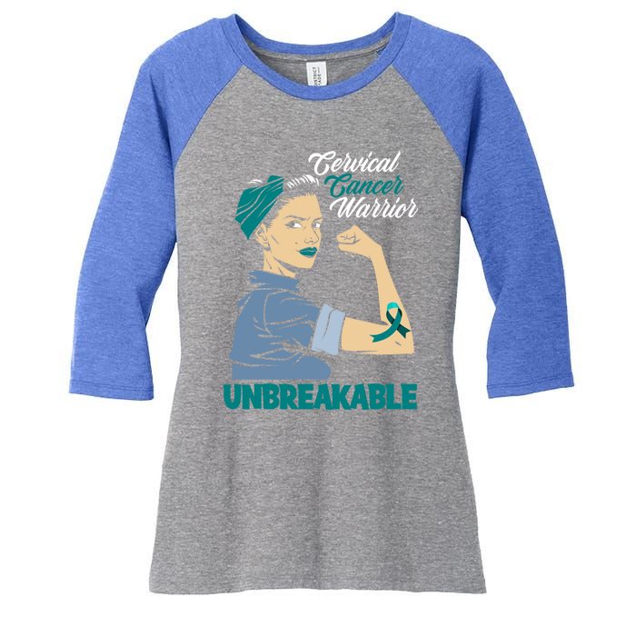 Wo Unbreakable Warrior Cervical Cancer Awareness Cool Gift Women's Tri-Blend 3/4-Sleeve Raglan Shirt