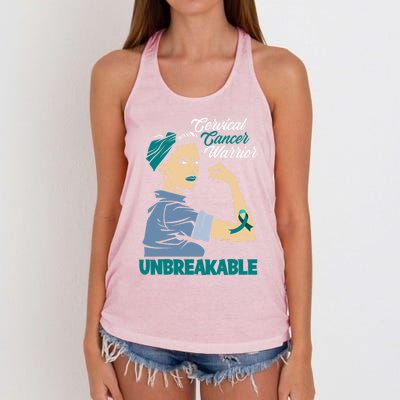 Wo Unbreakable Warrior Cervical Cancer Awareness Cool Gift Women's Knotted Racerback Tank