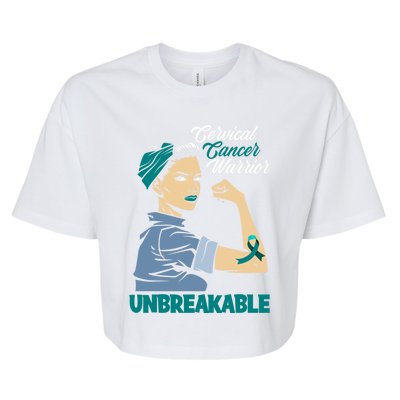 Wo Unbreakable Warrior Cervical Cancer Awareness Cool Gift Bella+Canvas Jersey Crop Tee