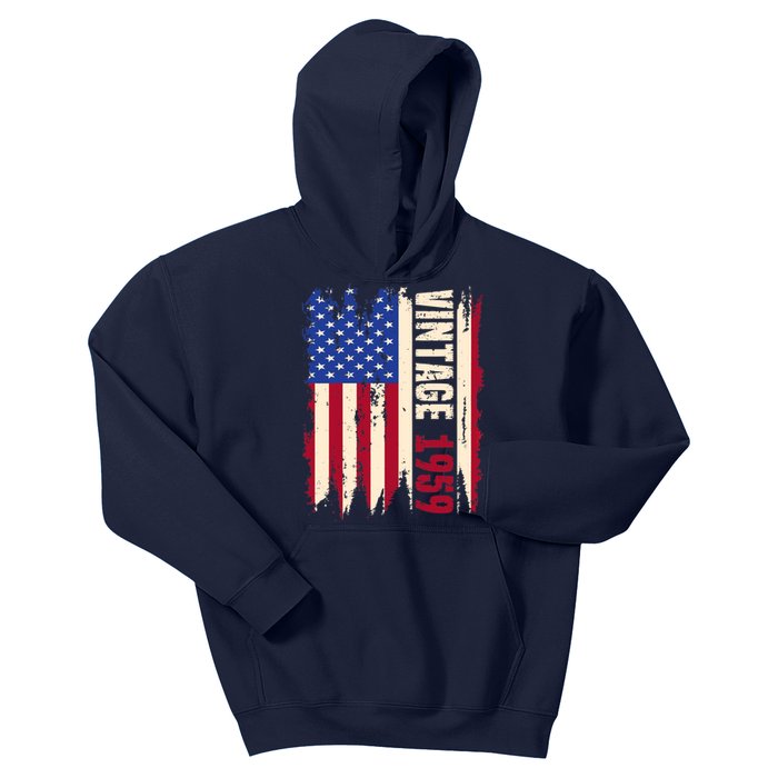 Wo Vintage 1959 American Flag USA 64th Birthday 64 Years Old Kids Hoodie