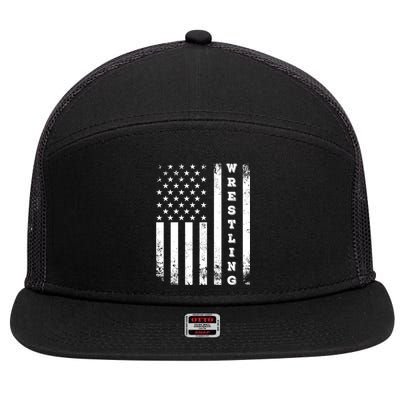 Wrestling Vintage American Flag Usa Quote Wrestler Wrestle Gift 7 Panel Mesh Trucker Snapback Hat